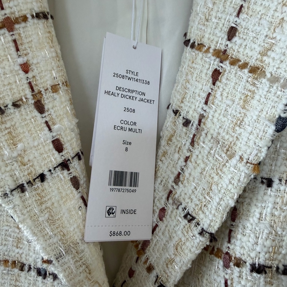 NWT Veronica Beard Healy Ecru Multi Dickey Plaid Wool-Blend Jacket Size 8 - Picture 6 of 10